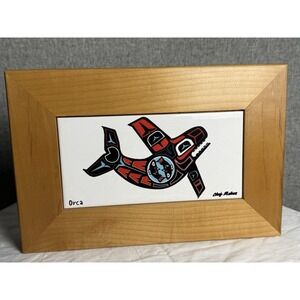 Pacific Northwest Native American Inuit Eskimo Orca Whale Art Tile Wood Box